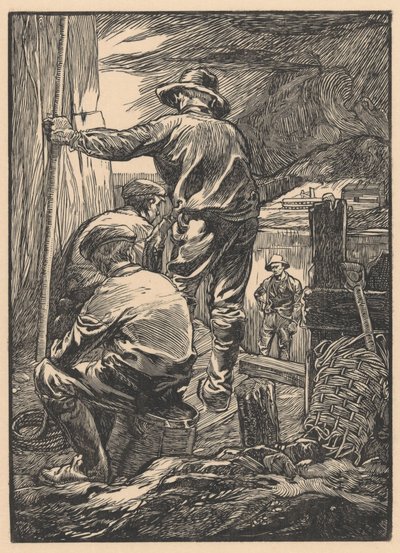 Fire arbeidere ved vannet av Johannes Josephus Aarts