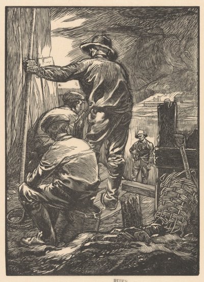 Fire arbeidere ved vannet av Johannes Josephus Aarts