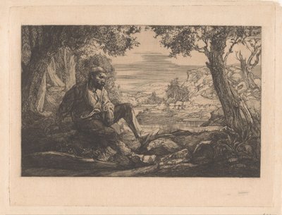 Sittende mann i kupert landskap av Johannes Josephus Aarts