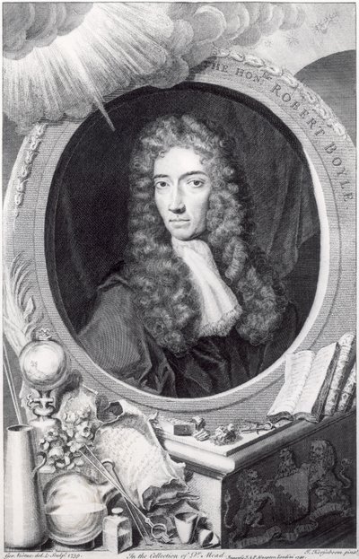 Portrett av den ærede Robert Boyle (1627-91) gravert av George Vertue (1684-1756) 1749 av Johannes Kerseboom