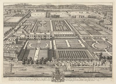 Utsikt over Beaufort House og Chelsea 1699 av Johannes Kip