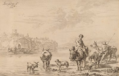 Kvinne sitter på et muldyr, 1769. av Johannes Kornlein