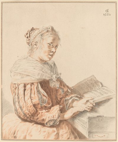 Ung jente ved tastaturet, 1767. av Johannes Kornlein