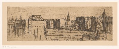 Utsikt over Amsterdam med hus under bygging av Johannes Löhr