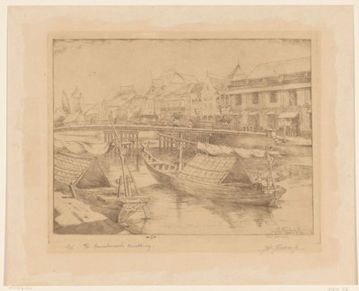 Rød bro i den nedre byen Surabaya i Øst-Java av Johannes Nicolaas