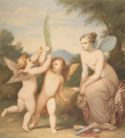 Eros og Anteros med psyke som ser på dem, 1810-60. av Johannes Riepenhausen