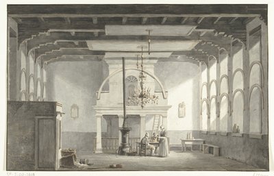 Salen i Kloveniersdoelen i Dordrecht hvor nasjonalsynoden ble holdt i årene 1618-1619, 1836 av Johannes Rutten (signed by artist)