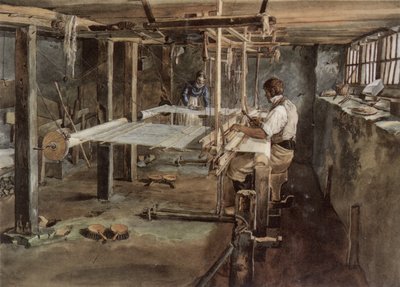 Appenzell veverpar i arbeid på håndveven, rundt 1830 av Johannes Schiess