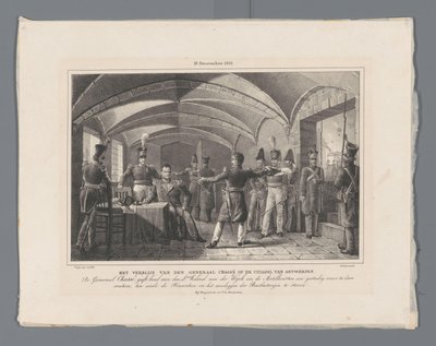The Stay of the General Chassé at Citadel of Antwerpen / (18. desember 1832.) (tittel på objekt) Fire plater for forsvaret av citadellet 10-18 desember 1832 (serietittel) av Johannes Steyn