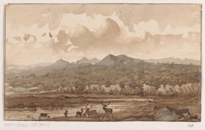 Fjelllandskap med hjort av Johannes Tavenraat (signed by artist)