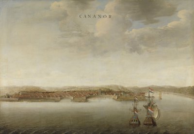 Utsikt over Cannanore på Malabarkysten i India, ca. 1662-3 av Johannes Vinckeboons