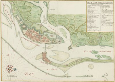 Akvarellkart over byen Recife (Brasil) på 1600-tallet av Johannes Vingboons
