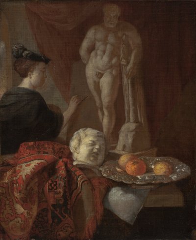 Stilleben og en kvinne ved et staffeli, sent på 1600-tallet av Johannes Voorhout
