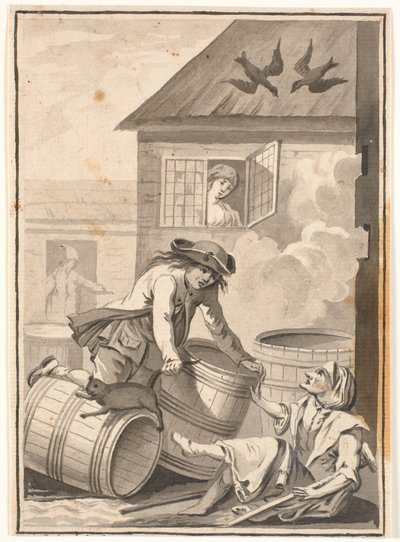 Jens Blok og Gunild. Illustrasjon for Ludvig Holberg: Peder Paars 1772. (2. bok, 3. sang) av Johannes Wiedewelt