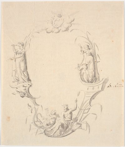 Utkast til tittelvignett for sjøkart (med teksten: Pass Kaart over Kattegattet, utgave av Søkortarkivet 1799) av Johannes Wiedewelt