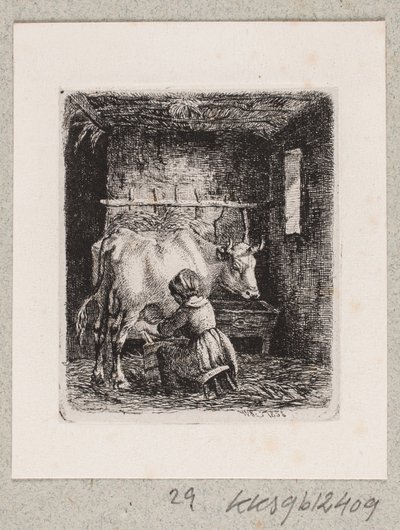 En jente melker en ku av Johannes Wilhelm Zillen