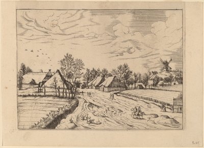 Landsby med postmølle av Johannes and Lucas van Doetechum after Master of the Small Landscapes