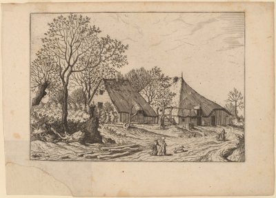 Gård med skur og tegnebrønn av Johannes and Lucas van Doetechum after Master of the Small Landscapes
