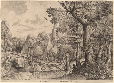 Pagus Nemorosus (skogkledd landsby) av Johannes and Lucas van Doetechum after Pieter Bruegel the Elder