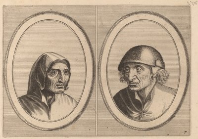 "Rijckje Schimmel-penninghs" og "Lubbert Leever-pølse" av Johannes and Lucas van Doetechum after Pieter Bruegel the Elder