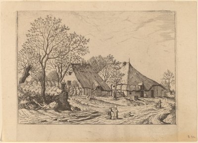 Gård med skur og tegnebrønn av Johannes and Lucas van Doetechum after the Master of the Small Landscapes