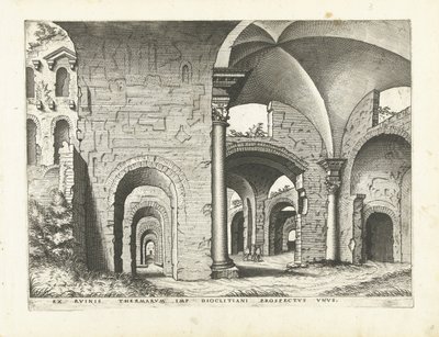 Utsikt over badene til Diocletian romerske ruiner, 1561 (serietittel) av Johannes of Lucas van Doetechum (attributed to)