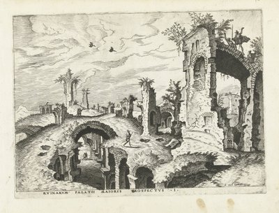Utsikt over ruinene på Palatinerhøyden Romerske ruiner, 1561 (serietittel) av Johannes of Lucas van Doetechum (attributed to)
