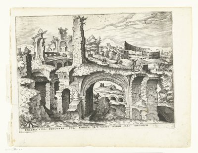 Utsikt over Colosseum Romerske ruiner, 1561 (serietittel) av Johannes of Lucas van Doetechum (attributed to)