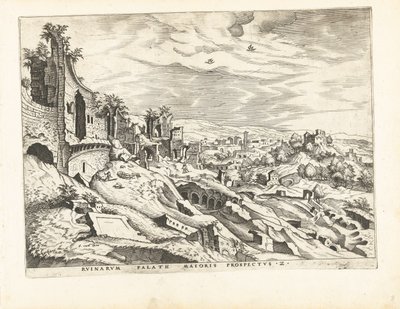 Andre utsikt over Palatinerhøyden i Roma Romerske ruiner, 1561 (serietittel) av Johannes of Lucas van Doetechum (attributed to)