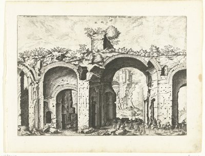 Andre utsikt over Diokletians bad Romerske ruiner, 1561 (serietittel) av Johannes of Lucas van Doetechum (attributed to)