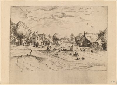 Landsby med sauer og sittende hyrde av Johannes van Doetechum, the Elder and Lucas