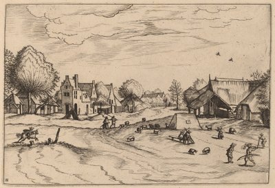 Landsby med sauer og sittende hyrde av Johannes van Doetechum, the Elder and Lucas