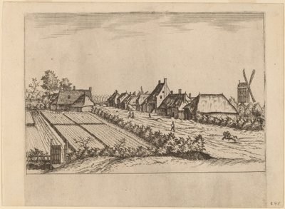 Åkre og en landsbyvei med postmølle av Johannes van Doetechum, the Elder and Lucas