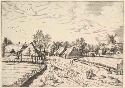 Landsby med postmølle fra Multifariarum casularum curios funksjoner..., 1559-61. av Johannes van Doetecum I