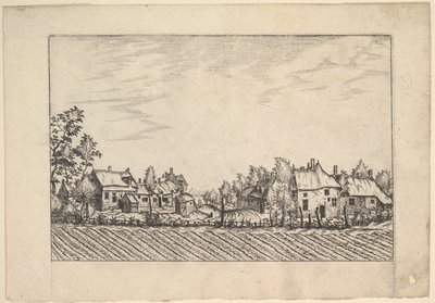 Gårder, pløyd åker i forgrunnen fra Praediorum villarum et rusticarum casu..., ca. 1559-61. av Johannes van Doetecum I