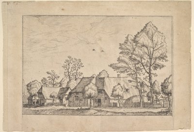 Stor gård med trekkbrønn fra Ikoner av gårder og landlige hytter fra..., ca. 1559-61. av Johannes van Doetecum I