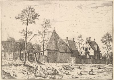Skur med hytte, fra De små landskapene, 1559-61. av Johannes van Doetecum I
