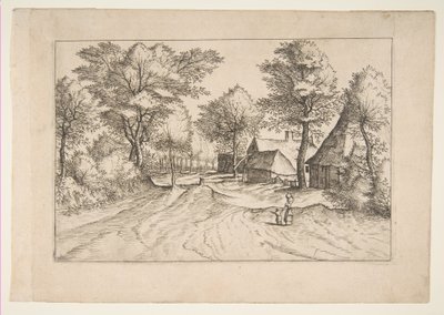 Village Road with a Farm and Sheds, fra serien, The Small Landscapes Multifariaru..., 1559-61. av Johannes van Doetecum I