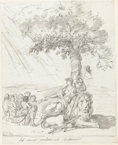 Folkets regjering etablert, dekorasjon på Amstelveld, 1795 Det nye provisoriske styret (tittel på objekt) av Johannes van Dregt (rejected attribution)