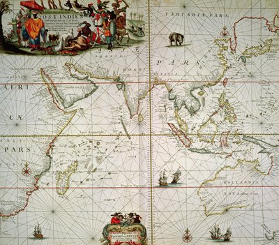 Kart over Afrika, India, Indiahavet og Øst-India av Johannes van Keulen
