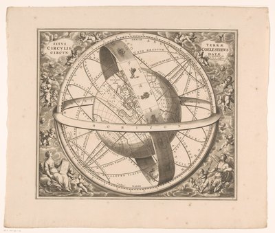 Jordekort i henhold til Ptolemaios system Stedet for jorden omgitt av himmelsirkler (tittel på objekt) av Johannes van Loon