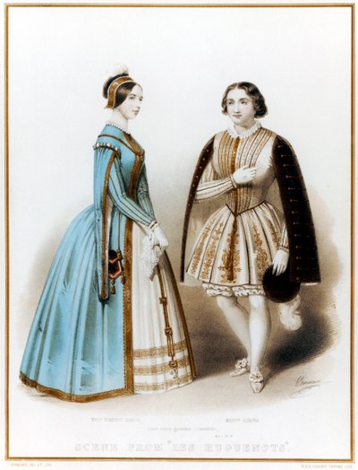 Pauline Viardot-Garcia , fransk mezzosopran og komponist av spansk fødsel, & Marietta Alboni , italiensk kontralto, i akt I, scene 9 av Meyerbeers Les Huguenots av John (after) Brandard