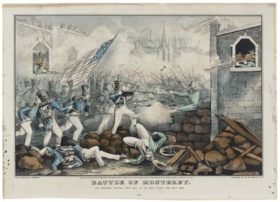 Slaget ved Monterey 7. juli 1846, litho av Nathaniel Currier (1813–88) av John (after) Cameron