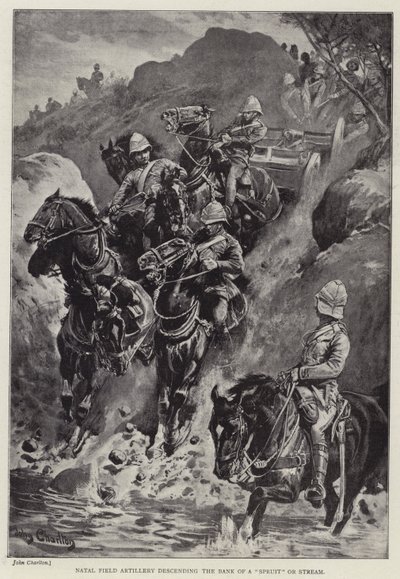 Natal feltartilleri som går ned langs bredden av en "spire" eller strøm (litho) av John (after) Charlton