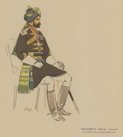 Offiser 17th Bengal Cavalry (farge litho) av John (after) Charlton