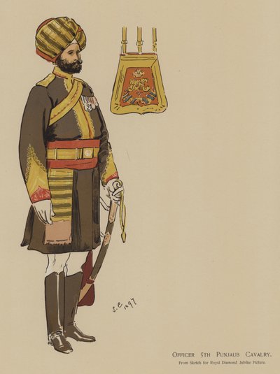 Offiser 5th Punjaub Cavalry (farge litho) av John (after) Charlton
