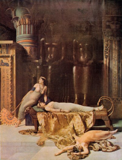 Shakespeare: Death of Cleopatra, Antony and Cleopatra, Act V, Scene 2 (color litho) av John (after) Collier