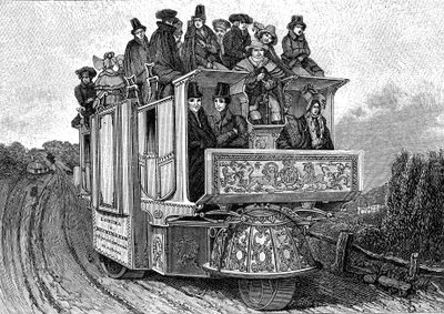 Trehjulet mekanisk bil av Dr. William Church (ca. 1778-1863), bygget i Birmingham i 1833 (England). Gravering 1895 av John (after) Cooke
