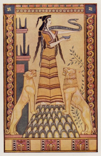Slangegudinnen på Kreta (farge litho) av John (after) Duncan