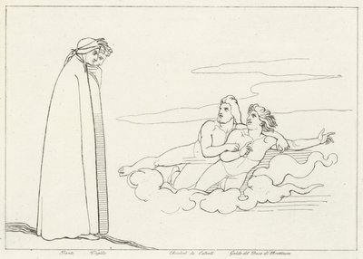 En samtale med Guido Di Brettinoro, Purgatory, Canto 14 (gravering) av John (after) Flaxman